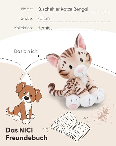 NICI Kuscheltier Katze Bengal 20cm - braun - Weiches Plüschtier – niedliches Stofftier zum Kuscheln & Spielen – tolle Geschenkidee für Kinder & Erwachsene - 62190