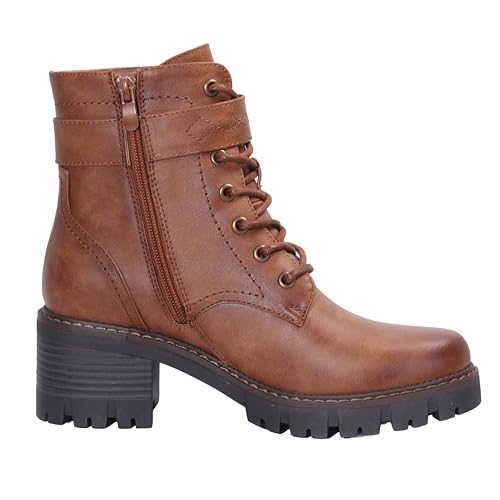AUPEWEL Women's Combat Boots Classic Lace-Up Ankle Booties with Side Zipper & Buckle, Chunky Mid Heel — view 5