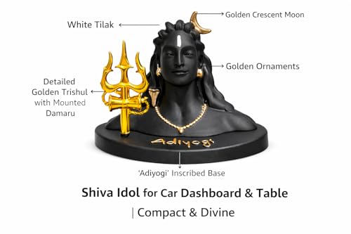 Image of Adiyogi Shiva Statue for Car Dashboard & Home Decor | Lord Shiva Idol with Trishul & Damru | Matte Finish Resin Showpiece for Office Desk, Pooja Room & Spiritual Gift