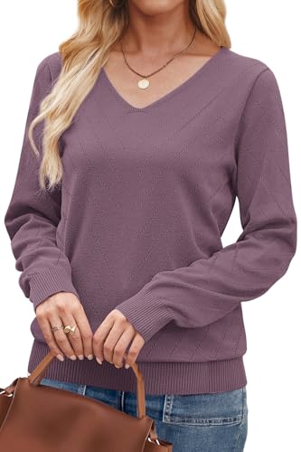 WIHOLL Sweaters for Women V Neck Casual Knit Long Sleeve Tops Lightweight Pullover Clothes Fall Fashion Outfits 20254