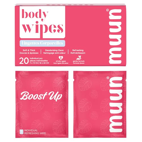 Image of Muun Deodorant Body Wipes for Odor, 20 Count 18x20 cm Aluminum-Free Individual Wrapped Travel-Friendly Hygiene Personal Cleansing Wet Wipes for Intimate, Butt, Body
