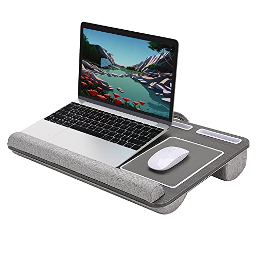Desire2 Mesa de madeira para portátil com almofadas, mesa de secretária ergonómica para o seu escritório em casa, mesa portátil para computador e acessório para computador