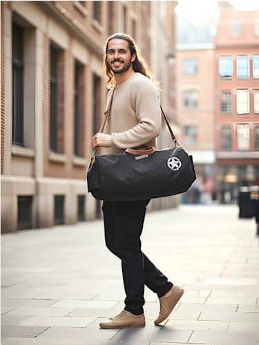 Image of The House of Tara Canvas Travel Duffle Bag | 25 litres | Sports Duffel | Gym Bags | for Men and Women | Adjustable Broad Strap | Airline Carry-On Luggage | Quick Access Pockets | Black