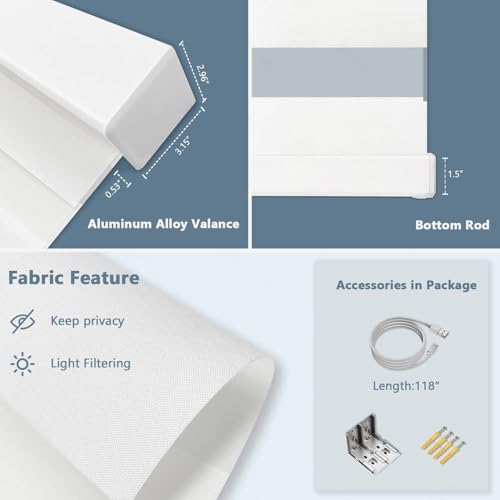 Image of Motorized Zebra Blinds Custom Size Smart Dual Layer Shades for Windows with Remote | Assembled in USA | Electric Day and Night Privacy Light Filtering Rechargeable Quiet Motor Window Shades