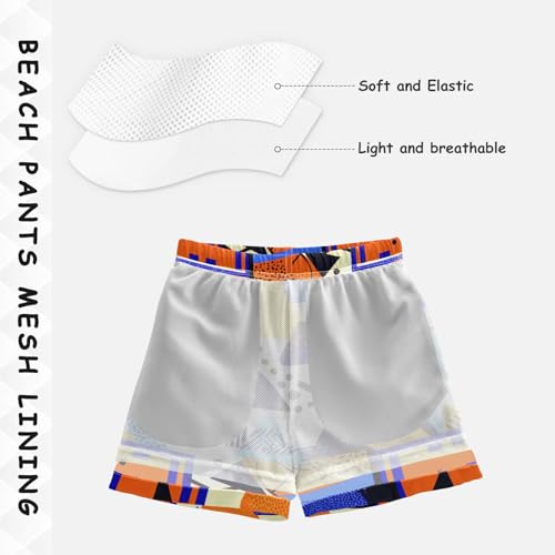 Boys Quick Dry Swim Trunks with Pockets Geometric Pattern Basketball Beach Shorts for Kids, Toddler Swimsuit Boy4