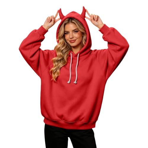 Womens Cute Devil Horn Harajuku Kawaii Hoodie Long Sleeve Halloween Hooded - image 7