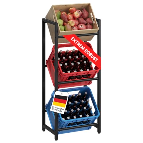 STEELSØN Mystra Getränkekistenregal Getränkeregal für 3 Kisten in schwarz stabiles Kistenregal für Wasser Bier Obst Gemüse Bierkisten Regal mit höhenverstellbaren Füßen Flaschenregal Metall