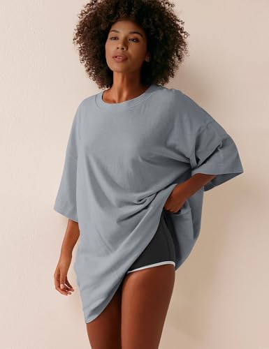Image of VIUTIL Womens Oversized T Shirt Dress Short Sleeve Crewneck Cotton Mini Dress with Pockets 2026 Casual Summer Clothes, Grey, Large