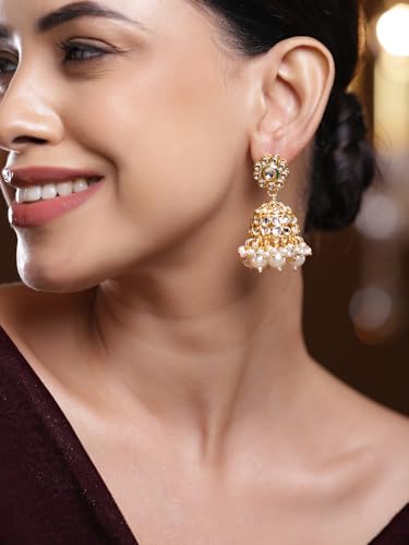 Image of Rubans Jhumka Earrings Kundan and Pearl Traditional Festive Jewellery Gift for Women & Girls