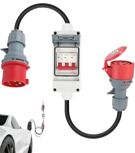 ZHEHNSA CEE Adapter 32A auf 16A Sicherungsautomat IP44 400V Starkstrom Adapter 32A auf 16A reinem Kupfer 5-Poliger CEE stecker 16a notstrom einspeisestecker für Caravan Wohnmobil Baustellen