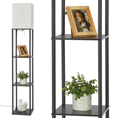 IPARTS EXPERT Lámpara de Pie Madera con Estante, LED Regulable de 3 Temperaturas de Color, Incluye E27 Bombilla, para Salón, Dormitorio y Oficina, Decoración Vintage (Negro)