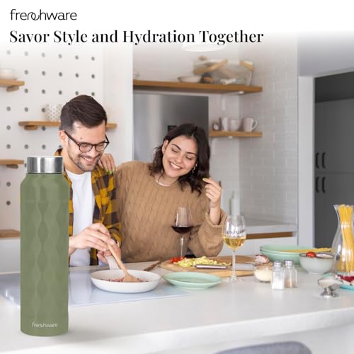 Image of Frenchware Water Bottle (1 Litre, Premium Stainless Steel, Olive) Bottle for Fridge, School, Outdoor, Gym, Home and Office, Scratch-Resistant, Rust Free, Non-Toxic, Easy-to-Clean