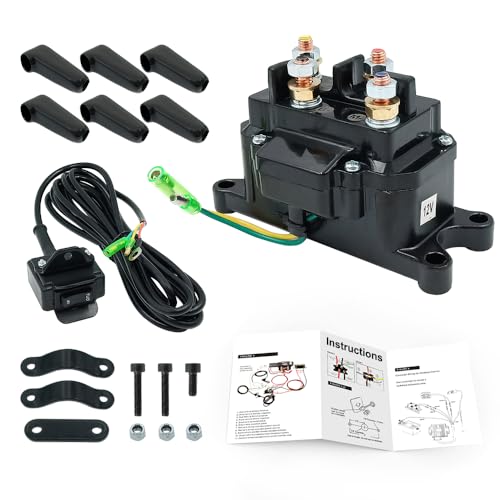 Triumilynn 12V 250A Winch Solenoid Relay Contactor & Winch Rocker Thumb Switch Combo for ATV UTV 1500lb-5000lb Polaris, Warn # 63070 62135 74900 70715 2875714