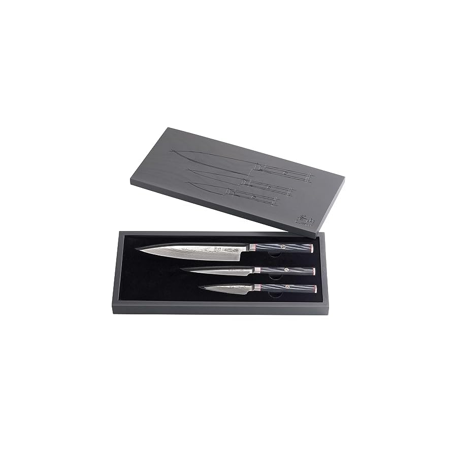 Cangshan YARI Series X-7 Damascus Steel Starter Knife Set With Ash Wood Box (3-Piece)