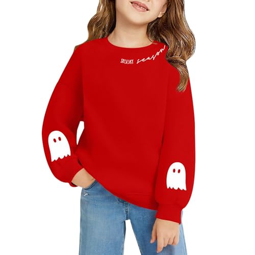Sweatshirts for Teen Girls Oversized Trendy Fall Pullover Long Sleeve Ribbed Cuffs Halloween Ghost Pattern Clothes