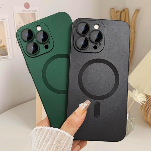 Image of DIZORO Magnetic Case for iPhone 14 Pro Cover [Compatible with MagSafe][Built-in Camera Lens Protector] Slim Soft Silicone Bumper Shockproof Metallic Luster Back Cover Phone Cases (Black)