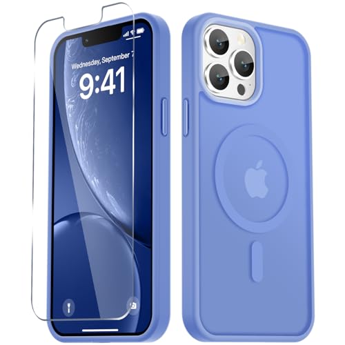 Image of YENAPOON for iPhone 13 Pro Case, Matte Magnetic Phone Cover [with 1 Screen Protector] [Support for MagSafe] [Shockproof Military Grade Protection] Translucent Frosted Back, Purple
