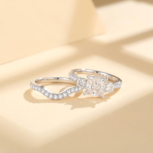 Image of Moissanite Wedding Ring Sets D Color VVS1 Moissanite Ring Sets,Moissanite Engagement Ring 18K White Gold Plated 925 Sterling Silver Moissanite Ring