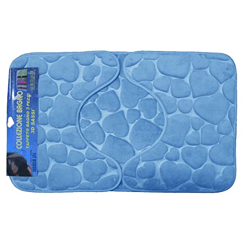 Russo Tessuti Tappeto Tappetini Antiscivolo Bagno Tris Tappeti Bagno Scendidoccia 3D New-Celeste