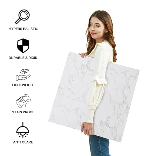 Image of 2 PCS 4 Pattern Boards Photo Backdrop for Flat Lay, Food Photography Background 24x24 Inch, BEIYANG (Marble+Light Gray)