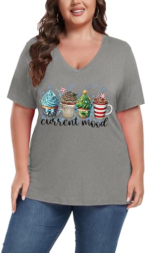 Image of ForHailey Women's Plus Size Short Sleeve Tee Shirt V Neck Basic Ladies Loose Fit T Shirt 1X-5X