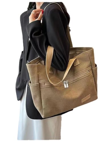 Bolso tote casual para mujer, de lona, con cremallera, para trabajo o uso diario, con asa superior y bandolera miniatura 1