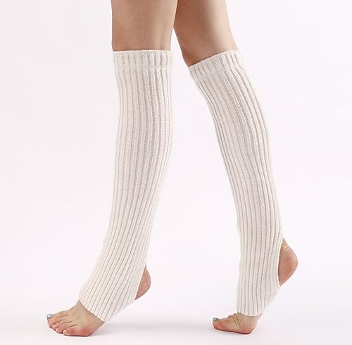 Long Leg Warmers Neon Ribbed Knit Leg Warmers for 80s Party Sports Dance Yoga(White)4