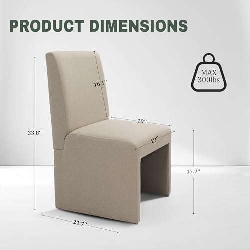 Linen Beige Upholstered Dining Chair Set of 4 Modern Kitchen Chairs