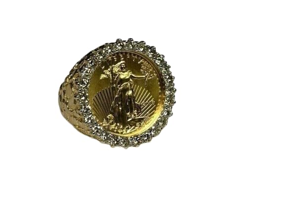 SANTOSH-ENTERPRISES 2.00Ct Round Cut Lab Created White Diamond Lady Liberty Coin Man's Wedding Ring 14K Yellow Gold Finish