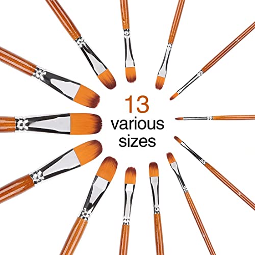 Artdingd Artist Filbert Paint Brushes Set, 13 Pcs Professional Nylon Hair Wood Long Handle #TOP1