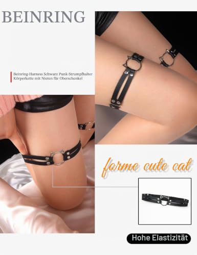ohyeahlady Kunstleder Strumpfband Schwarz 2PCS Harness Bein Punk Strapsbänder Gürtel Sexy Gothic Accessoires Verstellbare Oberschenkel Ring Strumpfhalter Hochzeit Einheitsgröße – Bild 3