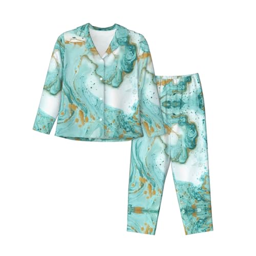 Pyjama chic marbre bleu sarcelle pour des soirées cocooning et nuits douces