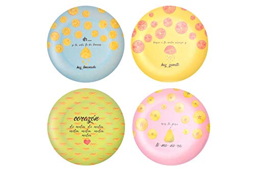 Item Pack 4 Platos ECOLOGICOS DE Bambu Reciclado con Frases RECICLABLES Y Aptos para LAVABAJILLAS