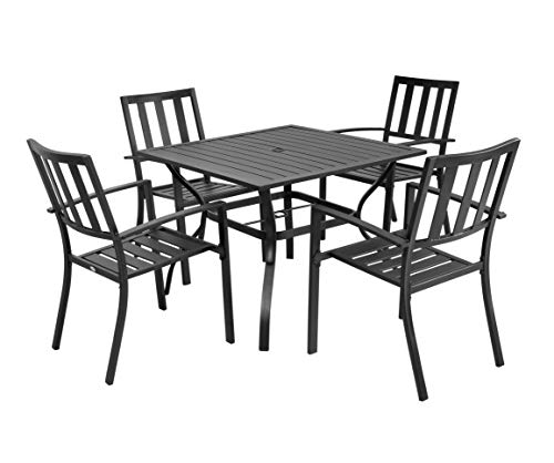 EMERIT Outdoor Patio Bistro Metal Dining Table with Umbrella Hole 37"x37",Black (Dining Table)