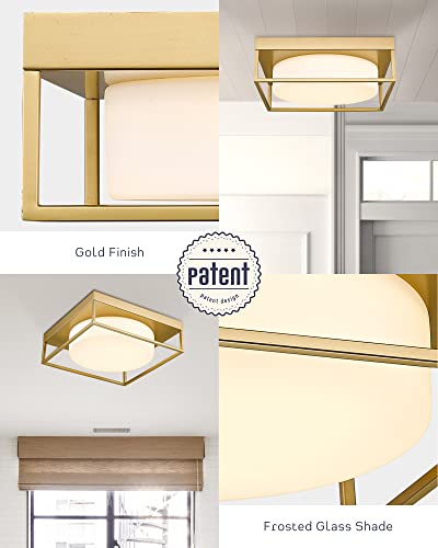 Caldion Led Ceiling Light, 12” 24W 950Lumens Square Flush Mount Ceiling Light Fixture, Dimmable 3000K, Gold Finish With Frosted Glass, Modern Ceiling Lamp For Bedroom, Kitchen, Hallway, 6870Lfm-Gd #TOP2