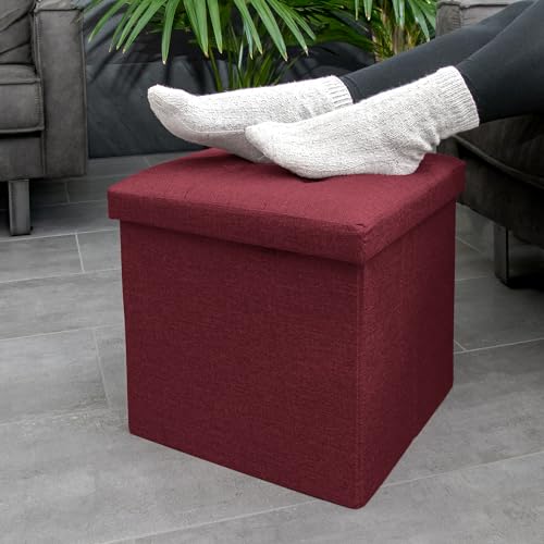 Siège en cube repose-pieds et coffre de rangement pliable tissu rouge - 3