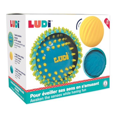 LUDI - 3 Balles Sensorielles Souples Texturées - Jouet D'Éveil Bébé - Dès 6 Mois - Développe Le Toucher, La Motricité Fine & Le Bien-Être - Diamètre :...