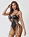Avidlove Lingerie for Women Leather Lingerie Set Garter Belt Mesh Strappy Lingerie Bodysuit Black XL