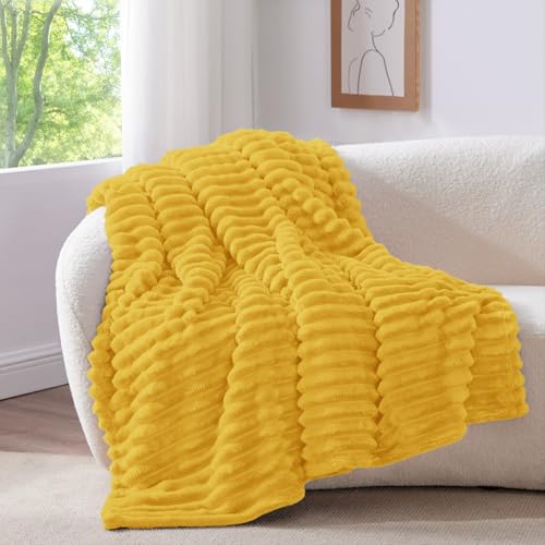 Image of BEDELITE Ribbed Twin Blanket for Couch & Bed, Light Yellow, 60 inchx80 inch | Ultra-Soft Plush Fleece, Cozy, Warm Yet Lightweight, Ribbed Texture, Home Decor, Machine Washable, Giftable, All-Season Use