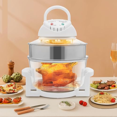 HOLMZCED 18Qt Air Fryer with Grill, Glass Airfryer with Adjustable Temperature&Timer 360° Viewable Airy Fryer with Expansion Ring for Home Kitchen