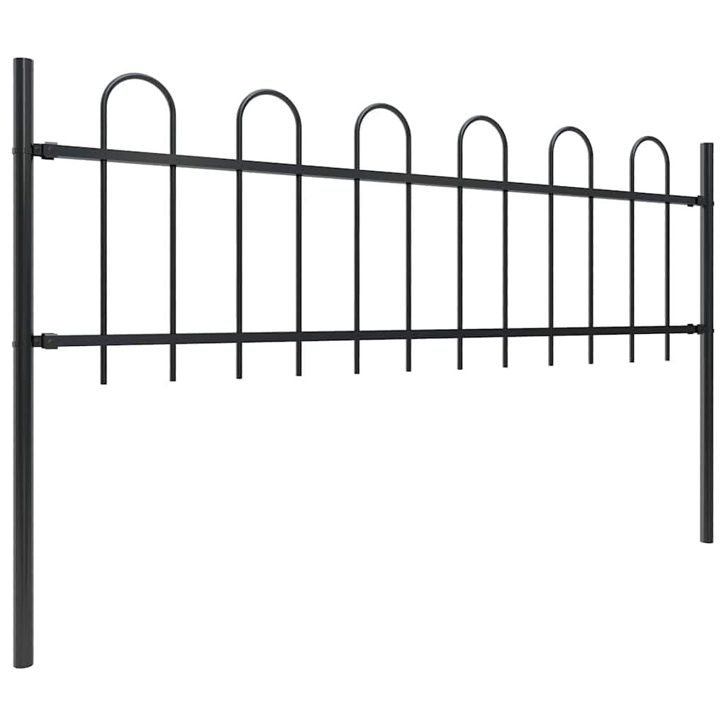 Decorative Garden Fence with Hoop Top Steel 537x60 cm Black Powder Coated Fencing Panels for Outdoor Yard Patio Walkway Boundary Security