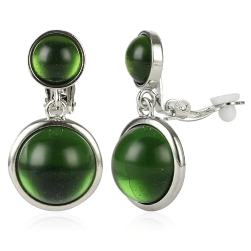 Elegant Crystal Clip on Dangle Drop Earrings Non Pierced Women Fashion Earring Jewelry (Green)