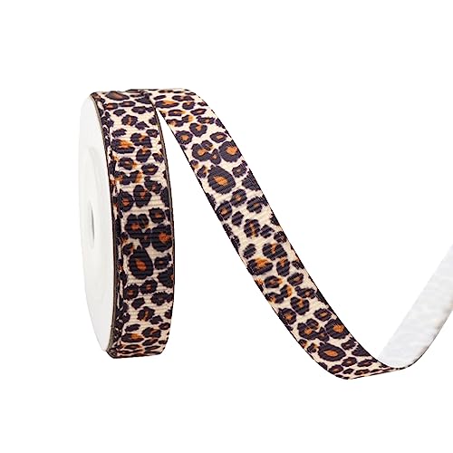 UUYYEO 20 Yards 1 cm Animal Print Grosgrain Ribbon Leopard Craft Ribbon Fabric Gift Wrapping Ribbon for Gift Wrapping Bow Making