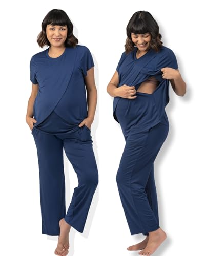 Image of Kindred Bravely Tulip Hem Short Sleeve Maternity & Nursing Pajama Set | Amazon Exclusive Women’s Nursing Pajamas