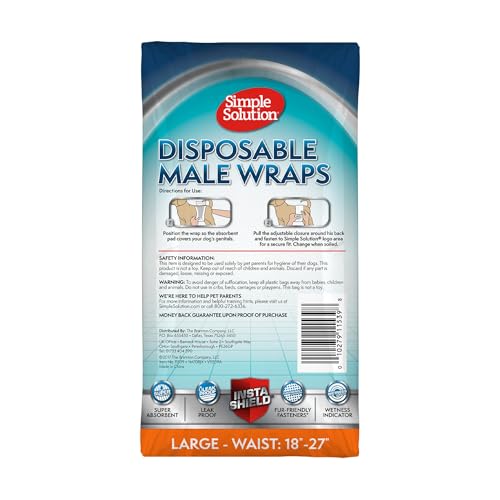 Image of Simple Solution Disposable Dog Diapers, Wraps for Male Dogs, Puppy Diaper, Potty Training, Puppy Essential, Absorbent, Wetness Indicator, For Large Pets, 18 - 27 Inch Waist (L,12 Count)