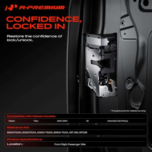 Image of A-Premium Front Right Passenger Side Door Lock Actuator | Compatible with Nissan Titan 2004 with Keyless Entry, Extended Cab Pickup