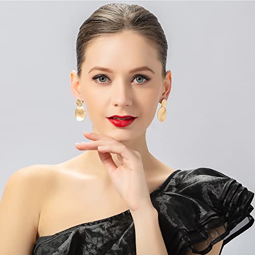 Gold Plated Curved Disc Drop Earrings Round Disc Dangle Earrings Minimalist Geometric Statement Earrings for Women3