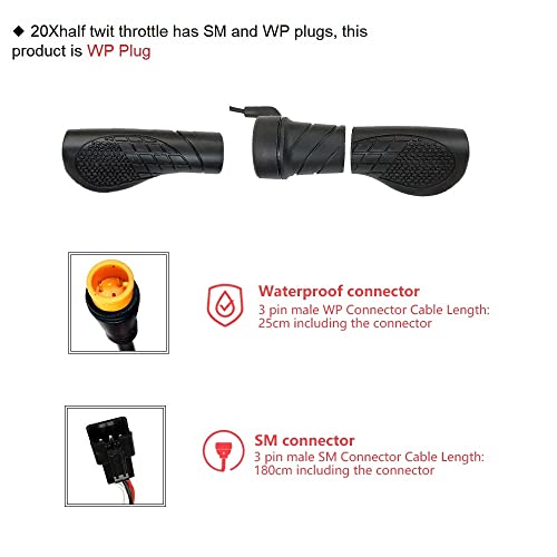 Image of Electric Bike Accessories, Wuxing Right Handle 20X Half Twist Throttle 12V 24V 36V 48V 52V 60V 72V for Ebike 3 Pin Waterproof Connector Conversion Kit Accelerator Parts