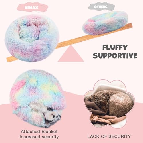 Image of Himax Small Dog Bed, Fluffy Dog Bed with Blanket Attached, Cat Bed Washable, Multi-Colored (20 inch /26 inch /35 inch)