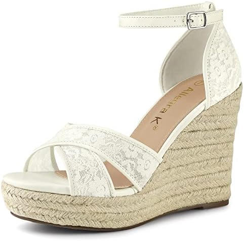 Allegra K Women's Espadrilles Lace Wedges White Wedge Sandals 7 M US
